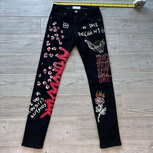 Lifted Anchors Men's Five‎ Pocket Detention Tag Graffiti Skinny Jeans Size 28
